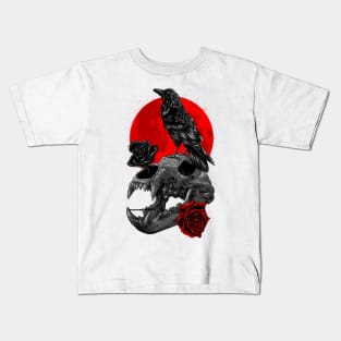 Raven skull bear moon Kids T-Shirt